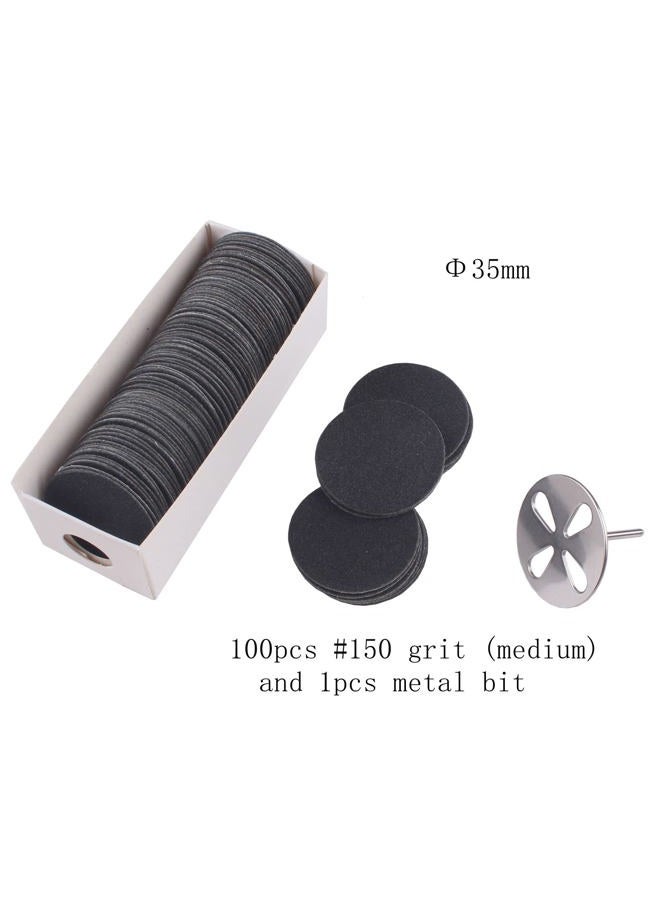 MZCMSL 100pcs Sandpaper Disc and 1pcs Metal Drill Bit, 3/32 Shank Pedicure Sanding Disc Bit for Dead Skin Callus Electric Foot File #150 Grit (Medium,35mm) - Image 2