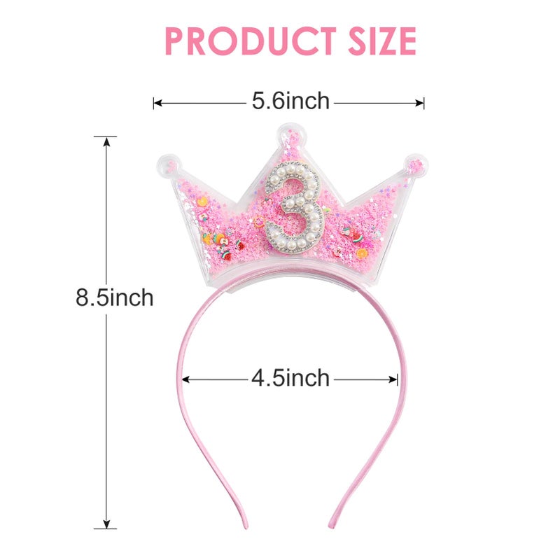 Fancheer Birthday Crown Headband for Toddler Girls 2 3 4 5 6 7 8 Years Princess Tiara Pink Hair Accessories for Three 3rd Third Birthday - Image 2