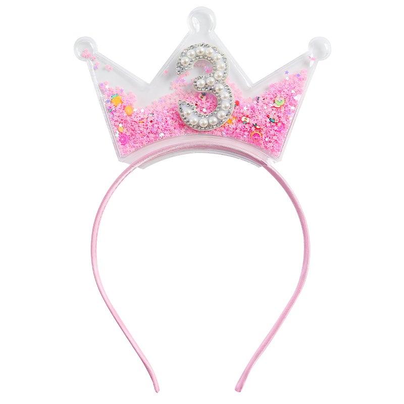 Fancheer Birthday Crown Headband for Toddler Girls 2 3 4 5 6 7 8 Years Princess Tiara Pink Hair Accessories for Three 3rd Third Birthday - Image 1