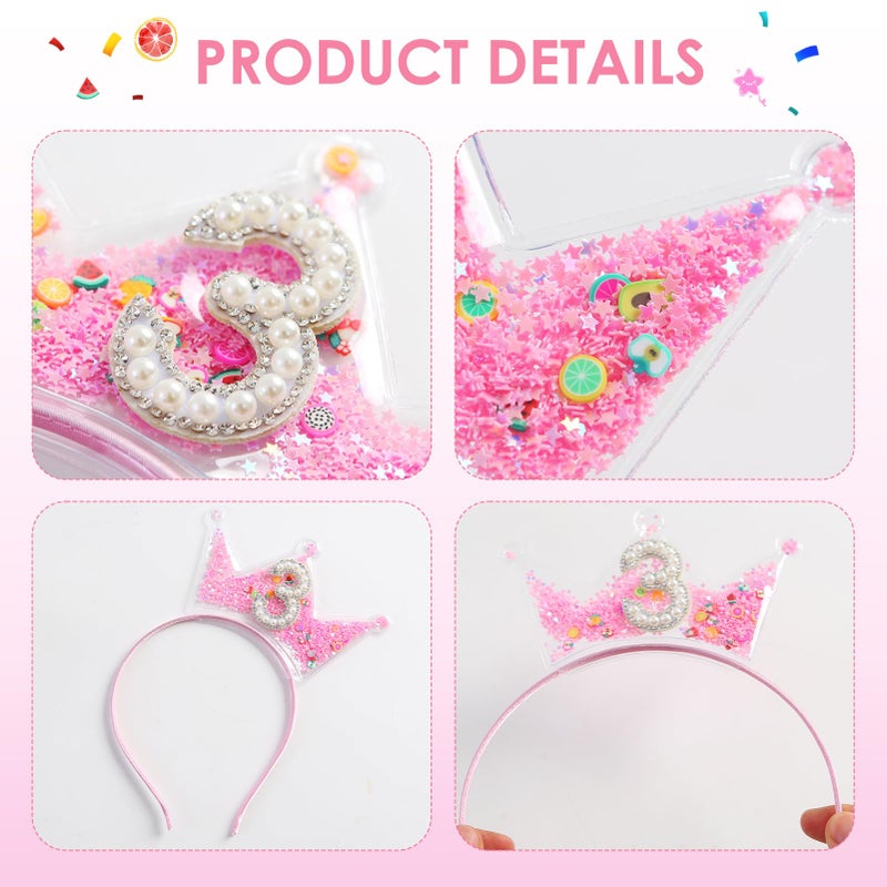 Fancheer Birthday Crown Headband for Toddler Girls 2 3 4 5 6 7 8 Years Princess Tiara Pink Hair Accessories for Three 3rd Third Birthday - Image 4