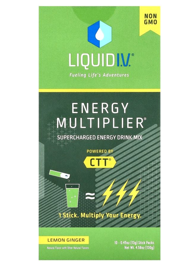 Liquid I.V. Energy Multiplier Supercharged Energy Drink Mix Lemon Ginger 10 Stick Packs 0.45 oz (13 g) Each
