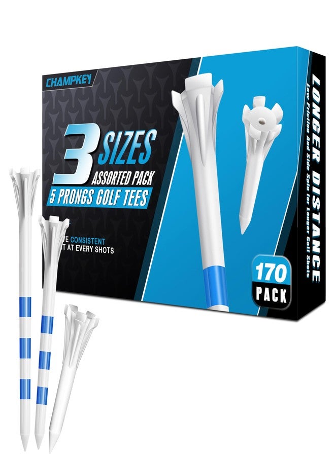 CHAMPKEY Professional 170 Pack 5-Prong Plastic Golf Tees 3 Sizes Assorted Pack - 100 Pcs 3-1/4" with 40 Pcs 2-3/4" and 30Pcs 1-1/2" Golf Tees Plastic (White) - Image 1
