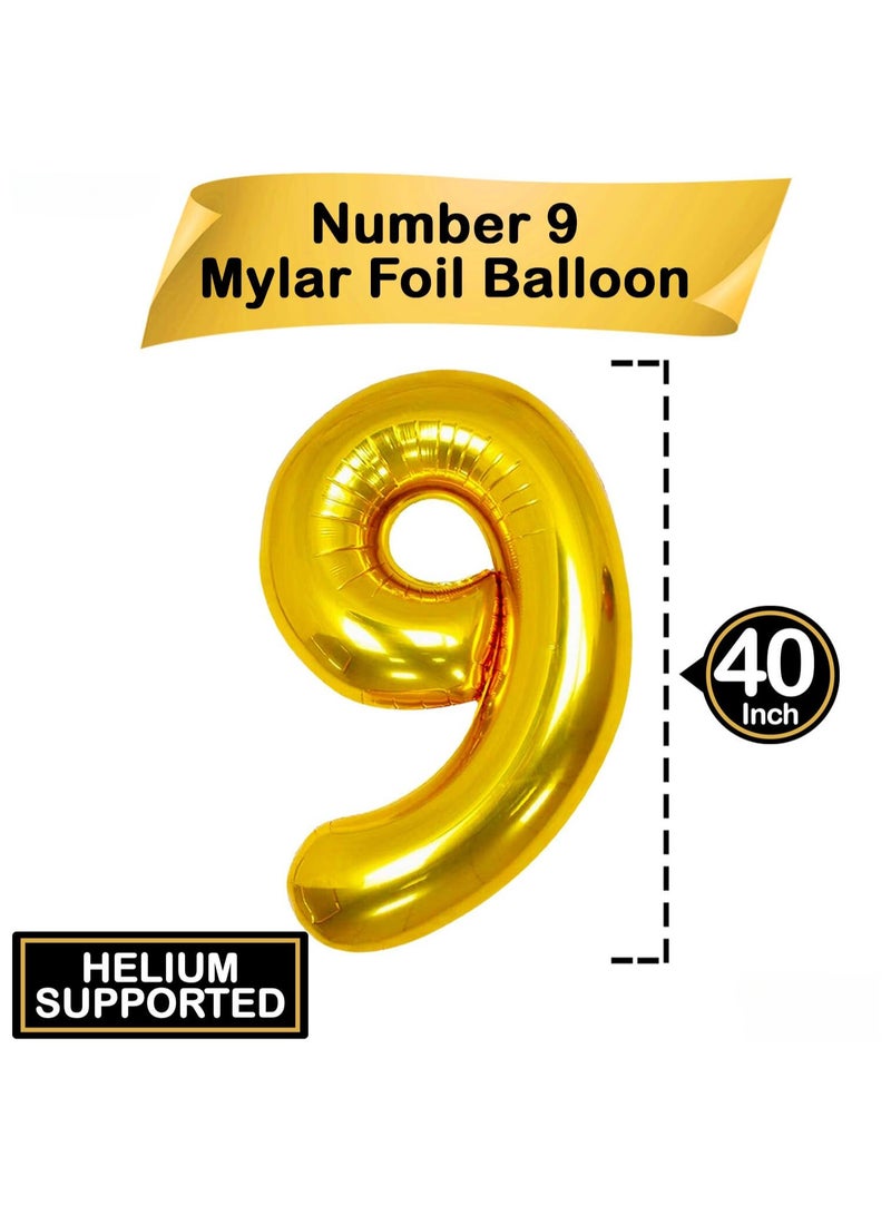 KATCHON Gold Number 9 Foil Balloon for 9th Birthday Decoration - Image 2