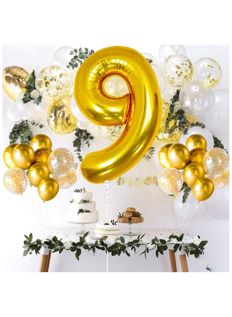 KATCHON Gold Number 9 Foil Balloon for 9th Birthday Decoration - Image 3