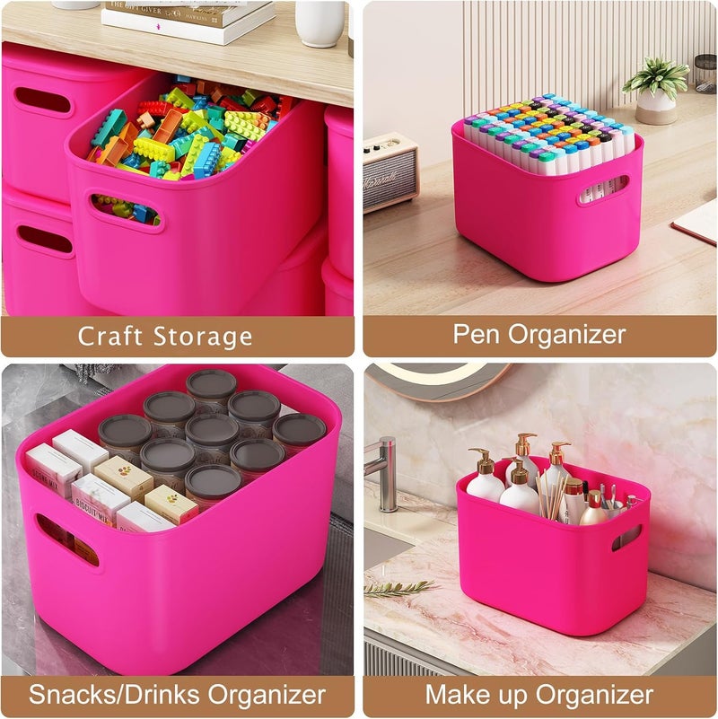 ORGIDOL 8 Pack Pink Storage Bins with Lids Stackable Storage Container for Organizing, Storage Boxes with Handle for Shelves, Cute Storage Bin for Craft, Snacks, 9.85x6.9x5.7 inch - Image 5