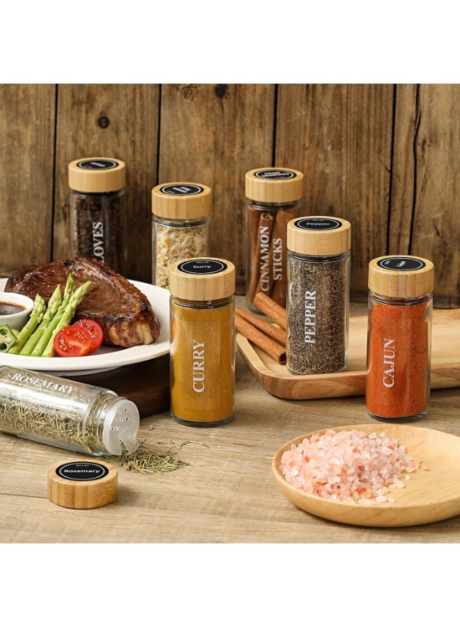 مجموعة كاملة لتنظيم التوابل مكونة من 24 برطمانًا - عبوات زجاجية سعة 120 مل مع أغطية من الخيزران وملصقات وقمع تعبئة - Image 3