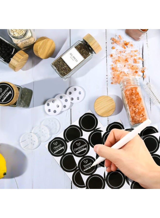 مجموعة كاملة لتنظيم التوابل مكونة من 24 برطمانًا - عبوات زجاجية سعة 120 مل مع أغطية من الخيزران وملصقات وقمع تعبئة - Image 5