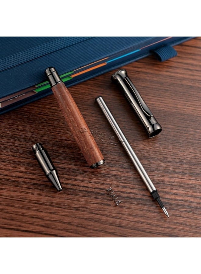 Wood Rollerball Pen Set with 2 Extra Refills, Luxury Wooden Writing Pen for Men, Professional Executive Gift, Smooth Fine Point Pen for Journaling and Office - Image 5