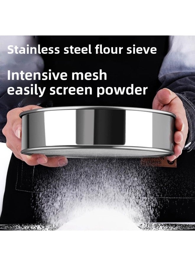 Sieve Flour Sieve Household Baking Tools Screen Mesh 304 Stainless Steel Filter Mesh Sieve Powder Sieve Face Basket Handheld Superfine-Specifications: 24cm 14-mesh Rice Insect Sieve (special Brush For Sieve Included)-Color:No Specifications  - Image 2
