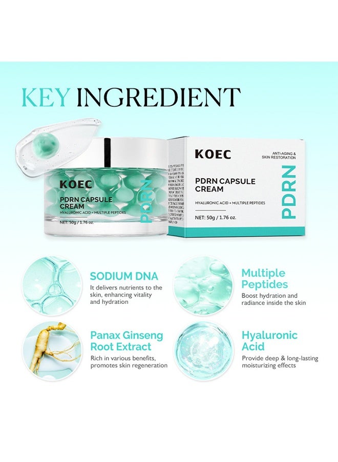 ك أو إي سي كريم كبسولات PDRN، مرطب للوجه مرطب يحتوي على 100,000 جزء في المليون PDRN، حمض الهيالورونيك، 9 ببتيدات، كريم مغذي لشد وتعبئة البشرة، العناية بالبشرة الكورية 50 جم - Image 4