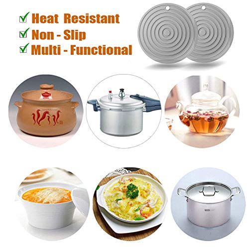 LogHog 2 Pack Heat Resistant Silicone Pot Holder Trivet Mats,Heat Proof Hot Pads Flexible Jar Opener, Non Slip Trivet for Hot Dishes,9.25" Diameter Durable Pot Coaster Kitchen Mats (Round Gray) - Image 2