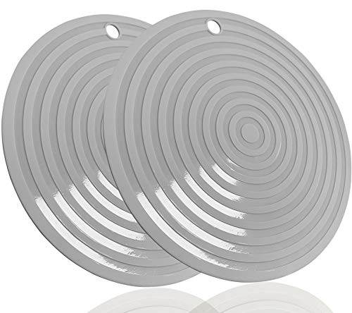 LogHog 2 Pack Heat Resistant Silicone Pot Holder Trivet Mats,Heat Proof Hot Pads Flexible Jar Opener, Non Slip Trivet for Hot Dishes,9.25" Diameter Durable Pot Coaster Kitchen Mats (Round Gray) - Image 1