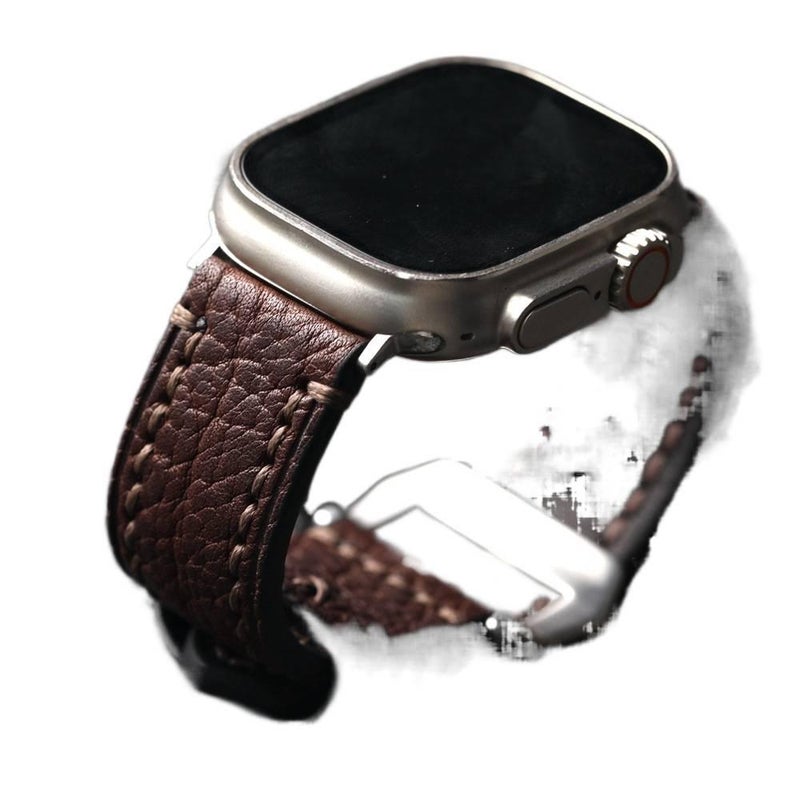 سوار ساعة ذكية باللون أسود قابل للتعديل سوار جلدي كلاسيكي متوافق مع Apple Watch 38/40/41/42/44/45/49mm بملاءمة قابلة للتعديل وحزام بديل - Image 2