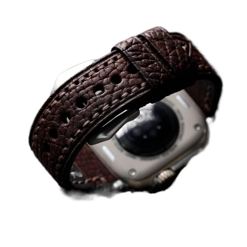 سوار ساعة ذكية باللون أسود قابل للتعديل سوار جلدي كلاسيكي متوافق مع Apple Watch 38/40/41/42/44/45/49mm بملاءمة قابلة للتعديل وحزام بديل - Image 3