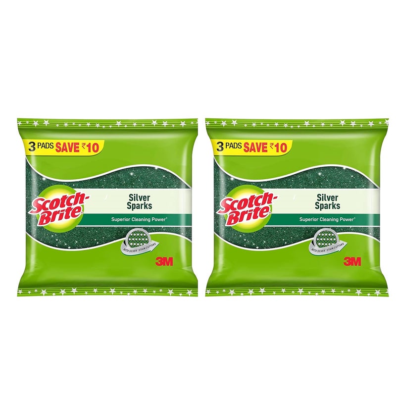 Scotch Brite ScotchBrite Scrub pad Silver sparks large for regular kitchen dishwashing 6 units Large - Image 1