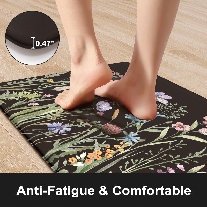 KIMODE Anti Fatigue Kitchen Mats for Floor 2 Piece, Cushioned Farmhouse Kitchen Rugs, Non Slip Kitchen Floor Mats, Comfort Foam Standing Desk Mats for Laundry Office Sink Black 20"x47"+20"x32" - Image 3