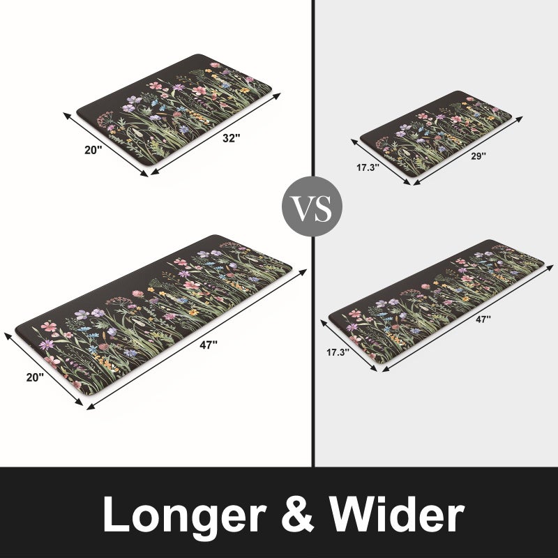 KIMODE Anti Fatigue Kitchen Mats for Floor 2 Piece, Cushioned Farmhouse Kitchen Rugs, Non Slip Kitchen Floor Mats, Comfort Foam Standing Desk Mats for Laundry Office Sink Black 20"x47"+20"x32" - Image 2