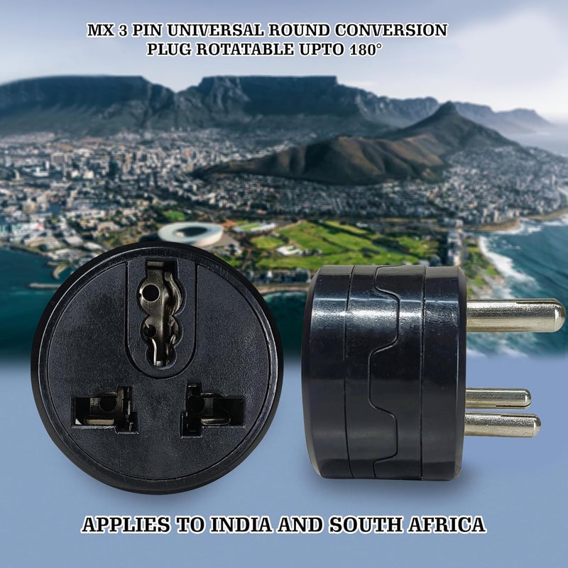 MX محول مقبس عالمي 3 دبابيس 5 أمبير إلى 5 أمبير 240 فولت محول سفر 3 دبابيس 2 دبابيس دائري قابل للدوران حتى 180° عبوة من 3 - Image 4