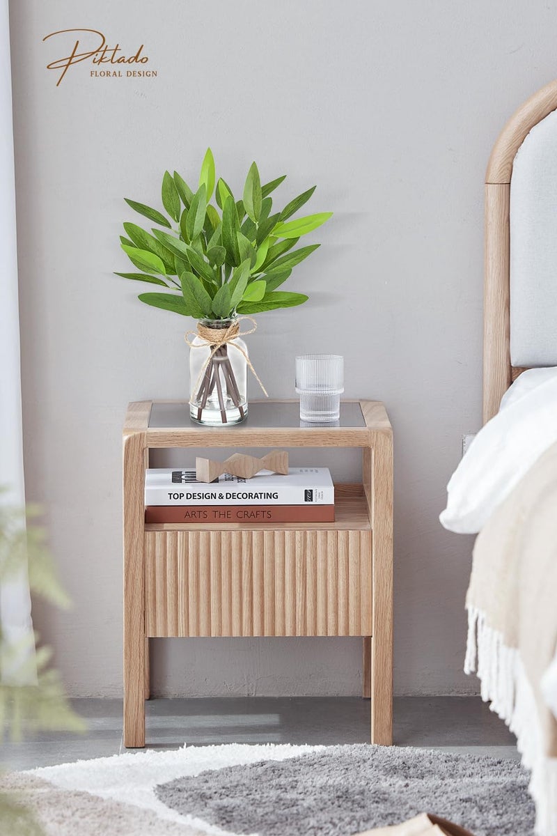 Piklado 13" Fake Eucalyptus Stems in Vase with Faux Water,Artificial Plants Leaves for Shelf Desk Bathroom Farmhouse Room Coffee Table Home Decor (Eucalyptus-Pointed Leaf) - Image 4