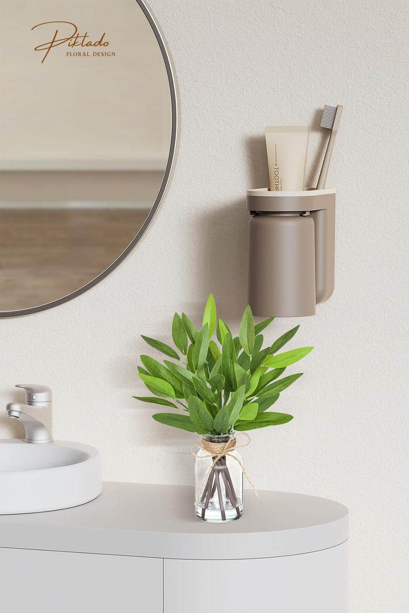 Piklado 13" Fake Eucalyptus Stems in Vase with Faux Water,Artificial Plants Leaves for Shelf Desk Bathroom Farmhouse Room Coffee Table Home Decor (Eucalyptus-Pointed Leaf) - Image 5
