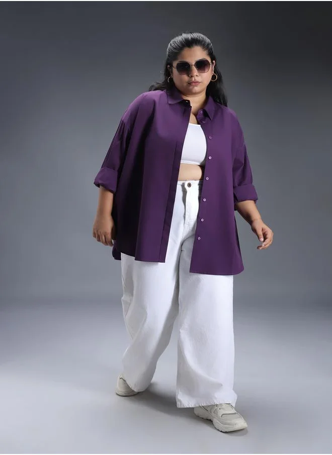 HIGH STAR Plus Size Solid Longline Relaxed Fit Shirt by Styli