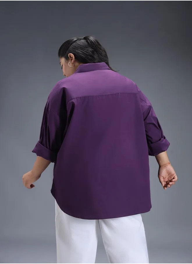 HIGH STAR Plus Size Solid Longline Relaxed Fit Shirt by Styli