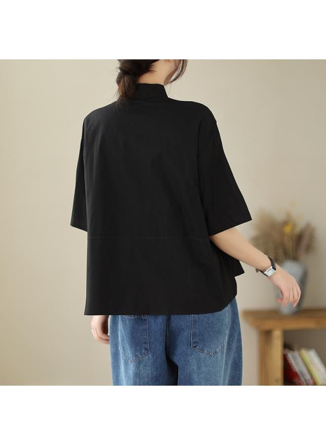 VUELO Real Shot Summer New Loose Slim Short Sleeve Casual Large Size Stitching Shirt Top #1665 - Image 4