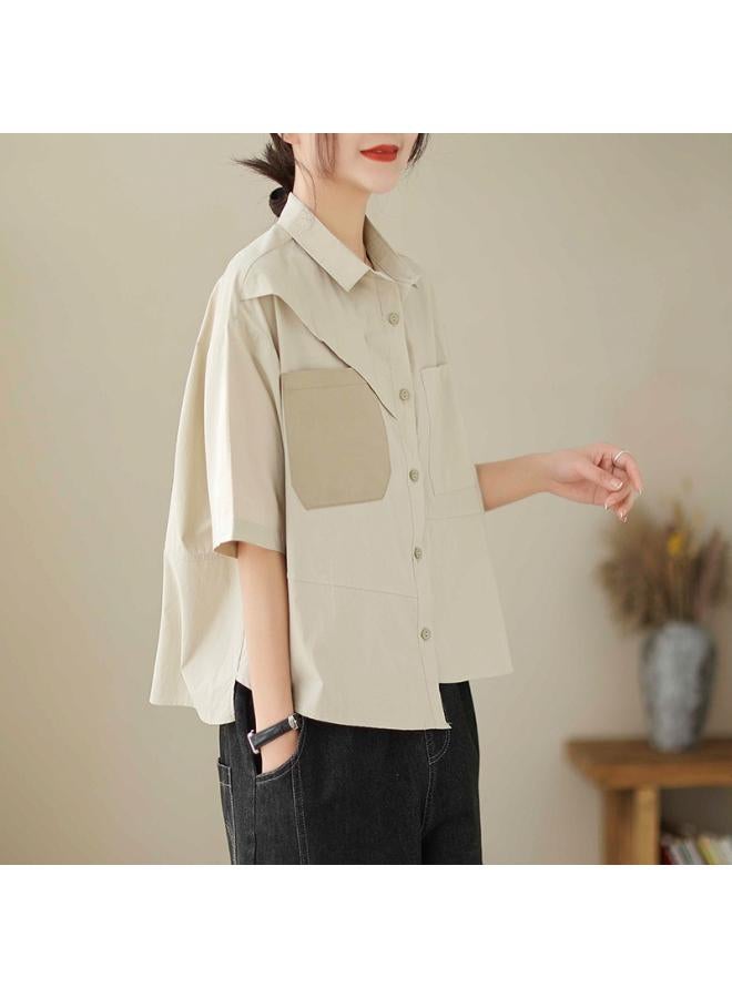VUELO Real Shot Summer New Loose Slim Short Sleeve Casual Large Size Stitching Shirt Top #1665 - Image 2