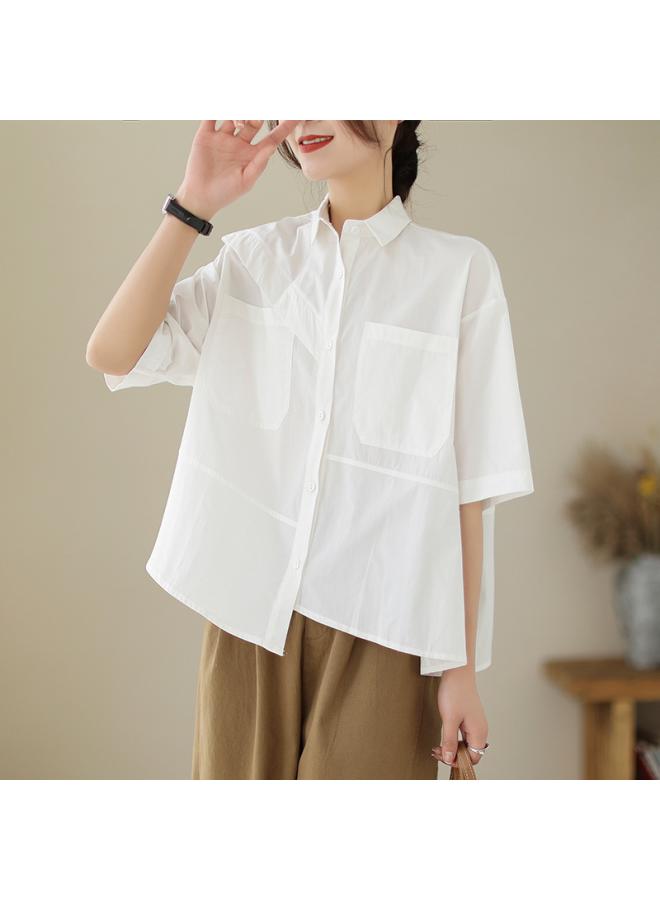 VUELO Real Shot Summer New Loose Slim Short Sleeve Casual Large Size Stitching Shirt Top #1665 - Image 3