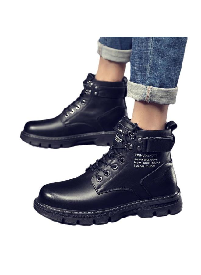 شك أحذية رجالية جديدة للخريف والشتاء على الطراز الكوري أحذية متوسطة الارتفاع أحذية مارتن أحذية جلدية رجالية غير رسمية مبطنة بالصوف سميكة - Image 5