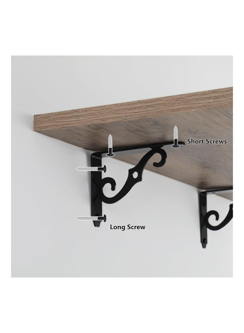 4 Pcs Decorative Shelf Brackets 127x89mm Wall Mounted Floating Shelf Bracket L Heavy Duty Support Corner Brace Joint Right Angle Bracket for DIY Open Shelving with Screws (Black) - Image 5