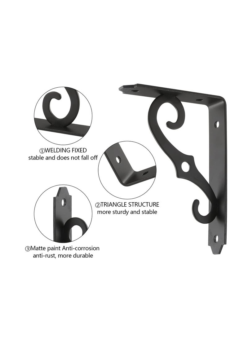 4 Pcs Decorative Shelf Brackets 127x89mm Wall Mounted Floating Shelf Bracket L Heavy Duty Support Corner Brace Joint Right Angle Bracket for DIY Open Shelving with Screws (Black) - Image 4