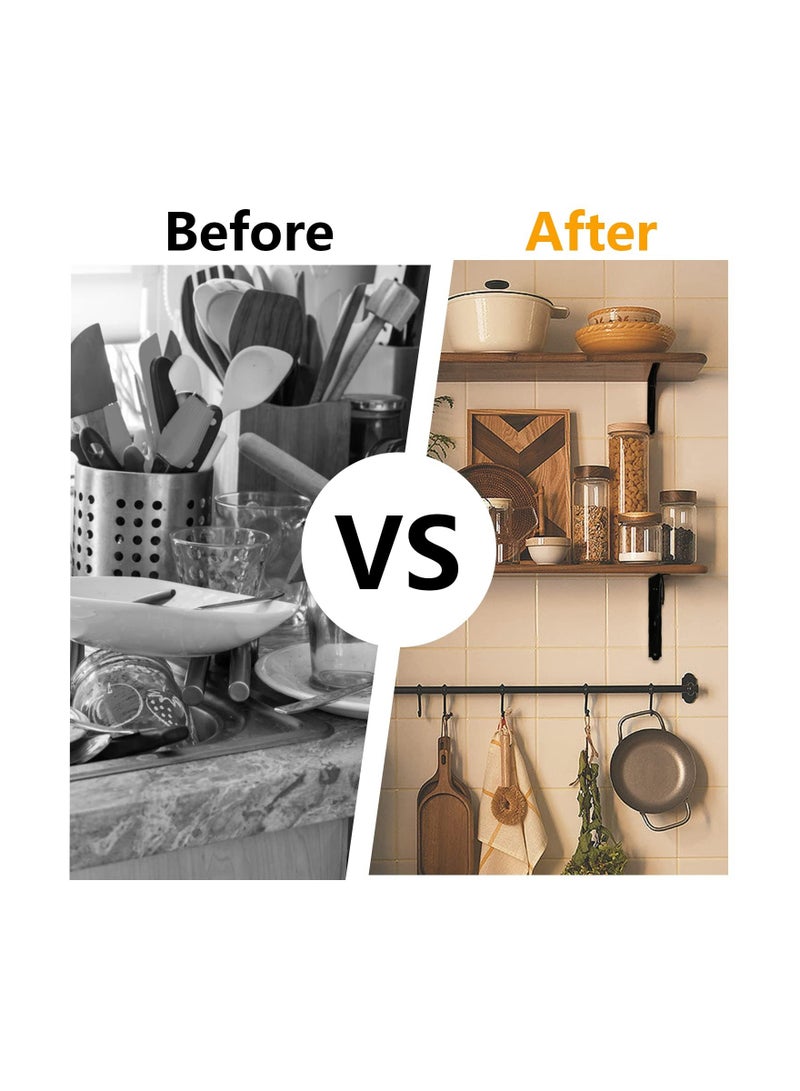 4 Pcs Decorative Shelf Brackets 127x89mm Wall Mounted Floating Shelf Bracket L Heavy Duty Support Corner Brace Joint Right Angle Bracket for DIY Open Shelving with Screws (Black) - Image 3