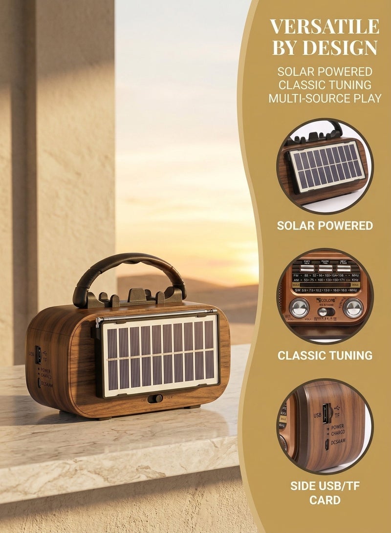 Portable Retro Vintage Bluetooth Radio, AM FM SW Shortwave Transistor Radio with Best Sound & Excellent Reception, Rechargeable via USB/Solar, TF Card USB MP3 Music Player - Image 5