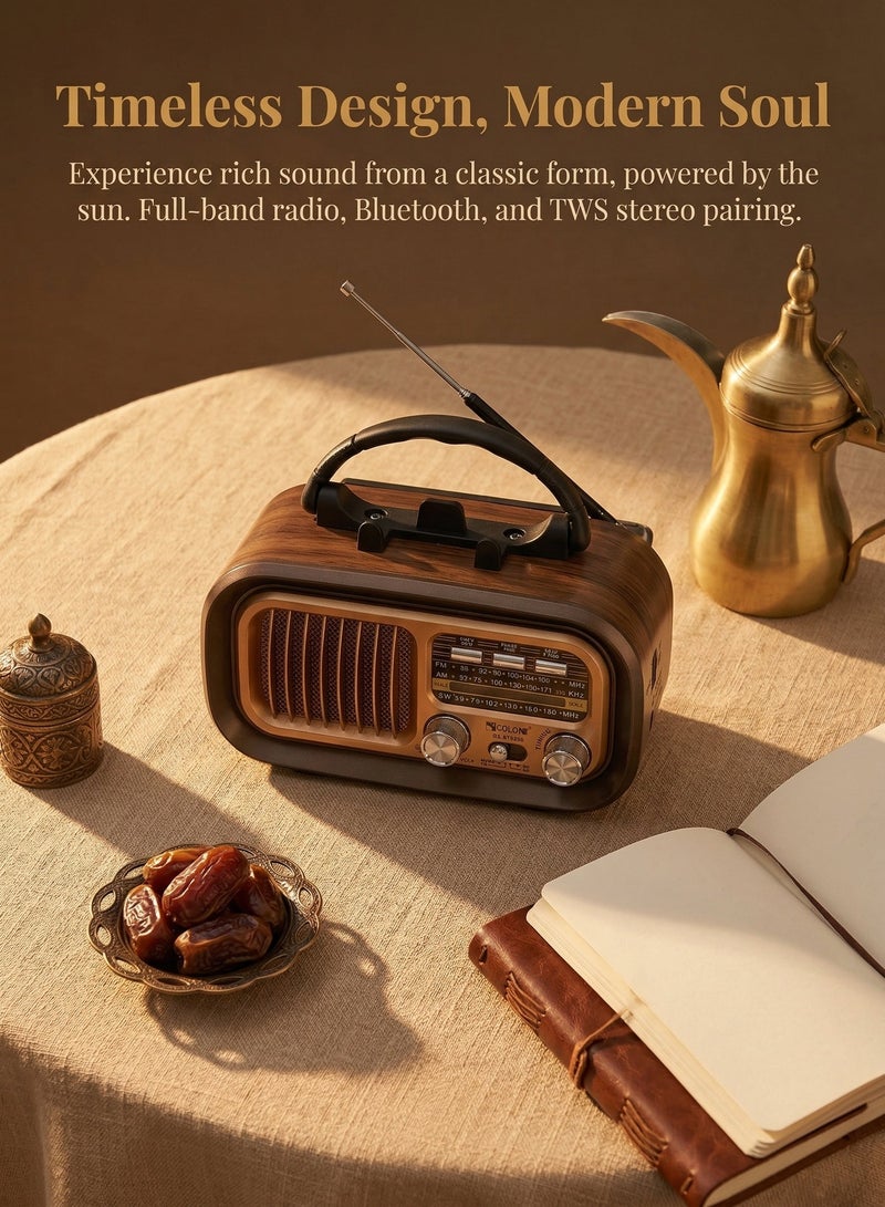 Portable Retro Vintage Bluetooth Radio, AM FM SW Shortwave Transistor Radio with Best Sound & Excellent Reception, Rechargeable via USB/Solar, TF Card USB MP3 Music Player - Image 2