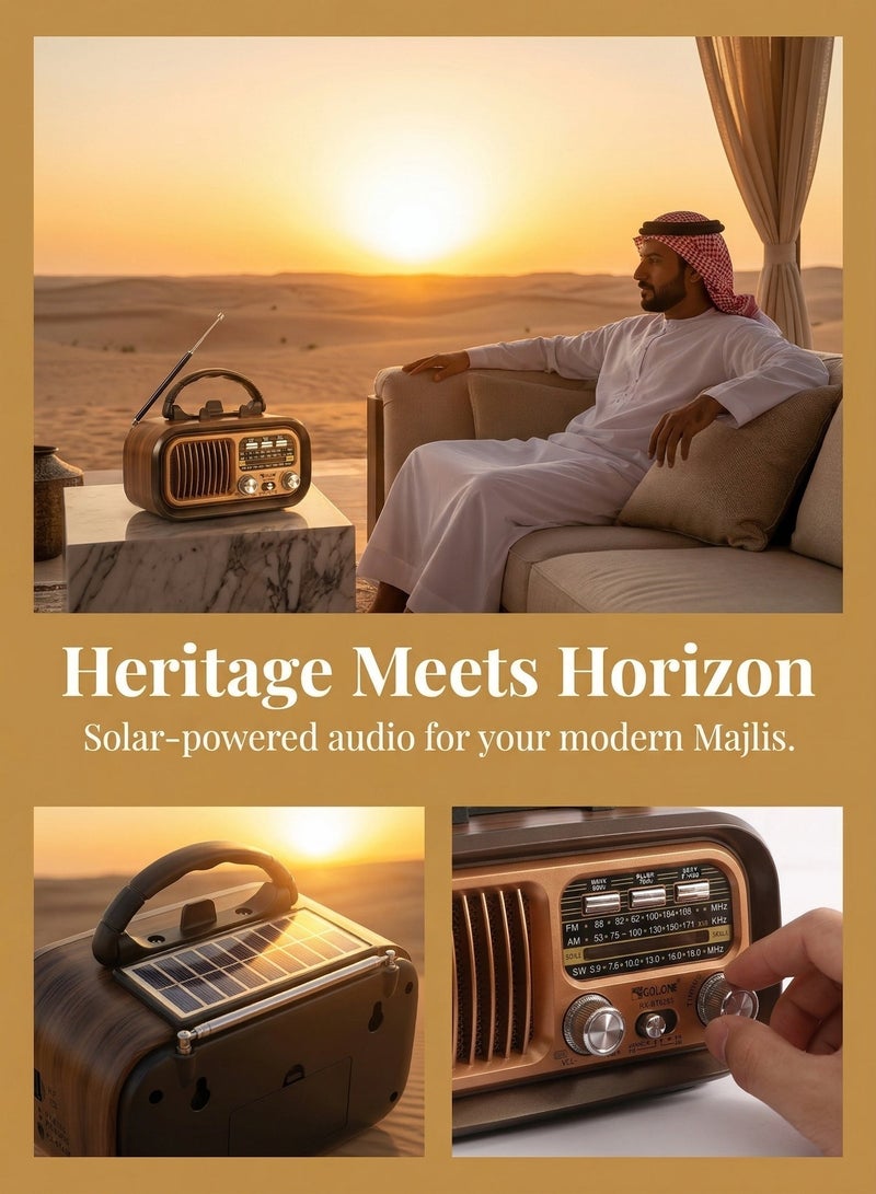 Portable Retro Vintage Bluetooth Radio, AM FM SW Shortwave Transistor Radio with Best Sound & Excellent Reception, Rechargeable via USB/Solar, TF Card USB MP3 Music Player - Image 3
