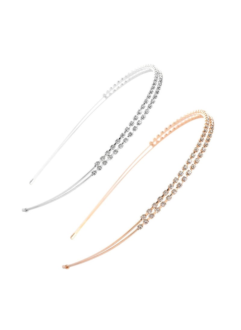 Soochat - Soochat 2 Pcs Rhinestone Headband Tone Double Rows Crystal Headband Sparkly Diamond Headband Hair Band Holiday Birthday Gift Bridal Hair Accessories for Women Girls - Image 1