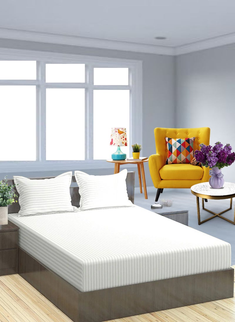 Blueberry White Striped Sheet Set Deep Pockets Machine Washable Soft Cotton180x200+25cm - Image 1