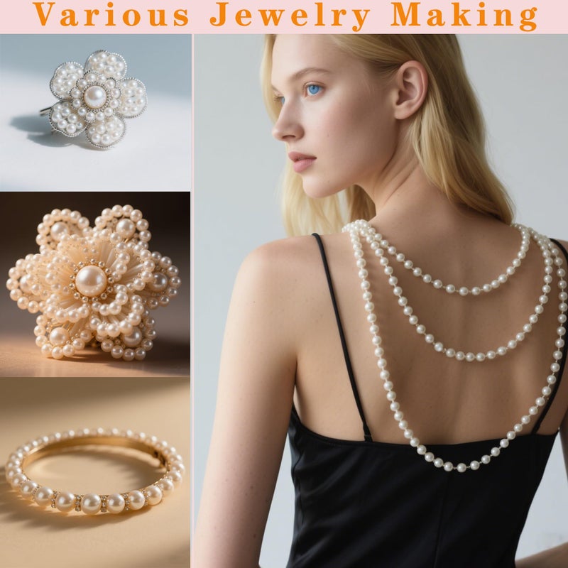 Laopottbeads 1225 Pcs Ivory White 5 Size Pearl Beads for Jewelry Making Round Pearl DIY Kit for Bracelets, Earrings, Necklaces & Anklets - Image 3