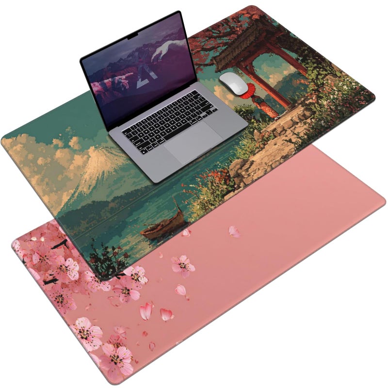 AQQA Pink Japanese Desk Mat with Stitched Edges315 x 157 Large DualSided Cherry Blossom Mousepad for WomenMouse Pad Protector with Waterproof for Laptop Office Accessories - Image 2