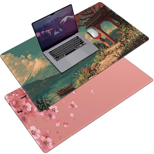AQQA Pink Japanese Desk Mat with Stitched Edges315 x 157 Large DualSided Cherry Blossom Mousepad for WomenMouse Pad Protector with Waterproof for Laptop Office Accessories - Image 1