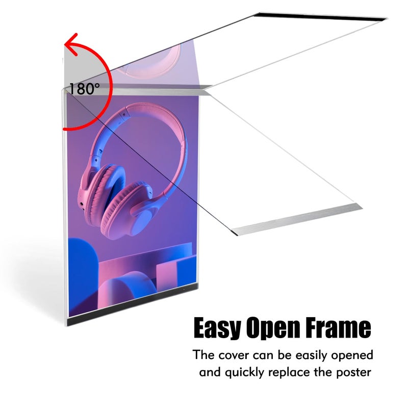 Golemas Acrylic Magnetic Sign Holder, Easy-Opening 8.5 x 11 Wall Mount Display Frames, Self Adhesive Back Plastic Clear Document Holder, Silver Aluminium Strips Frame (8.5 x 11, 12Pack) - Image 3