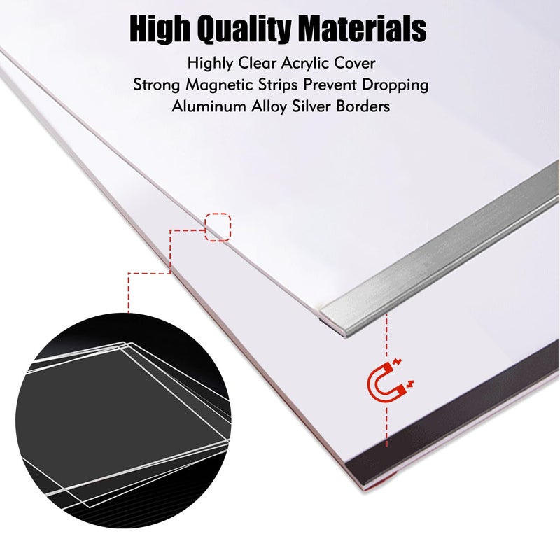 Golemas Acrylic Magnetic Sign Holder, Easy-Opening 8.5 x 11 Wall Mount Display Frames, Self Adhesive Back Plastic Clear Document Holder, Silver Aluminium Strips Frame (8.5 x 11, 12Pack) - Image 4