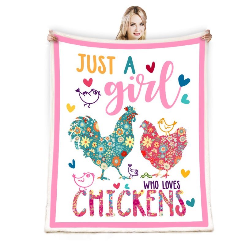 Chicken BlanketChicken Decor Gift BlanketJust A Girl Who Loves Chickens Soft Rooster Throw Bedding Gifts for Kids Boys Girls Adults 60x50