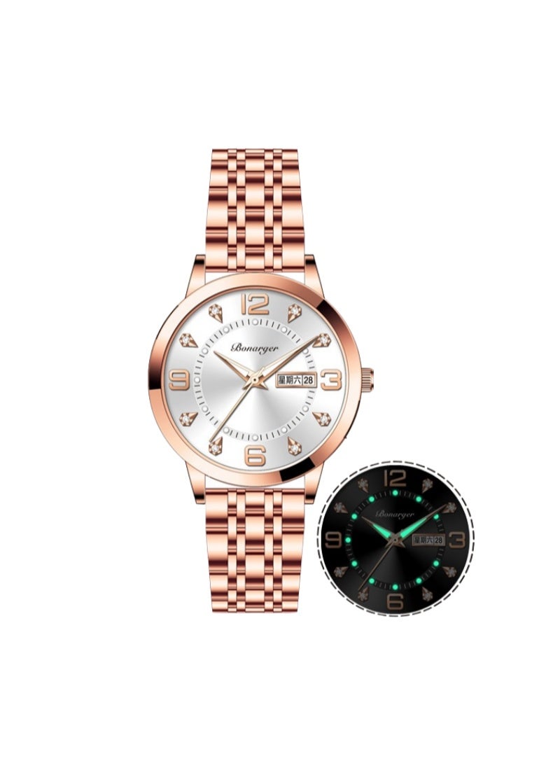 BONARGER Women's luxury water-resistant luminous quartz watch with a stainless steel strap - Image 1