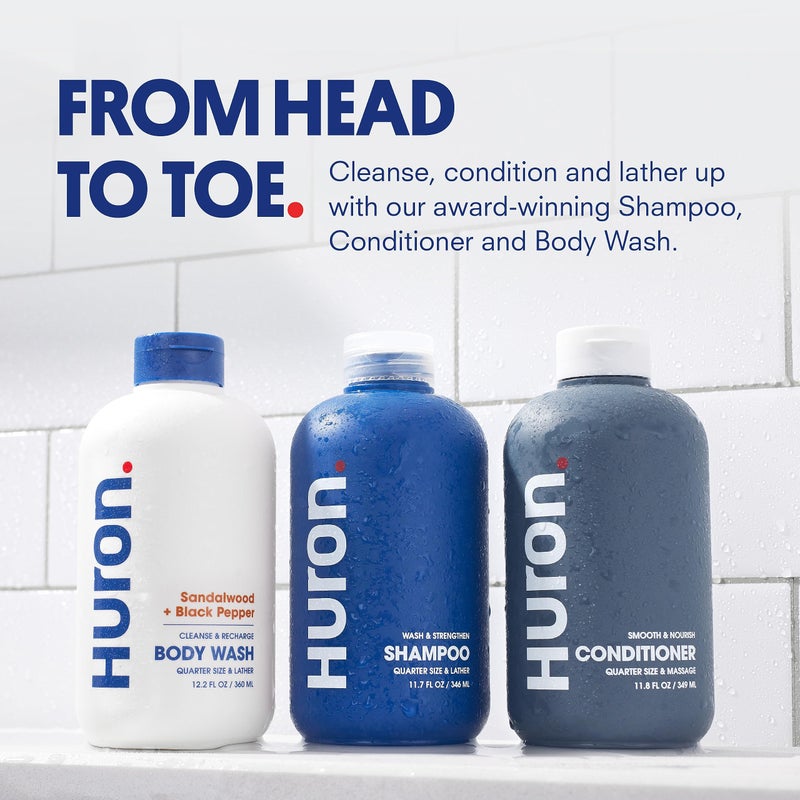 Huron Shower Kit - Shampoo, Conditioner, & Body Wash For Men - Citrus + Eucalyptus Scent - Hydrating & Nourishing Men's Shampoo & Conditioner - Image 2