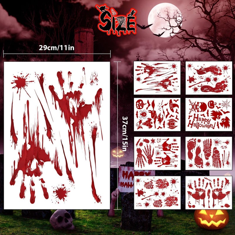 KOSIMI 8 Sheet Halloween Decorations Window Decals Wall Stickers, 95 Pcs Bloody Footprint Floor Clings, Horror Handprint Home Horror PVC Stickers Zombie Party Decorations Supplies - Image 3