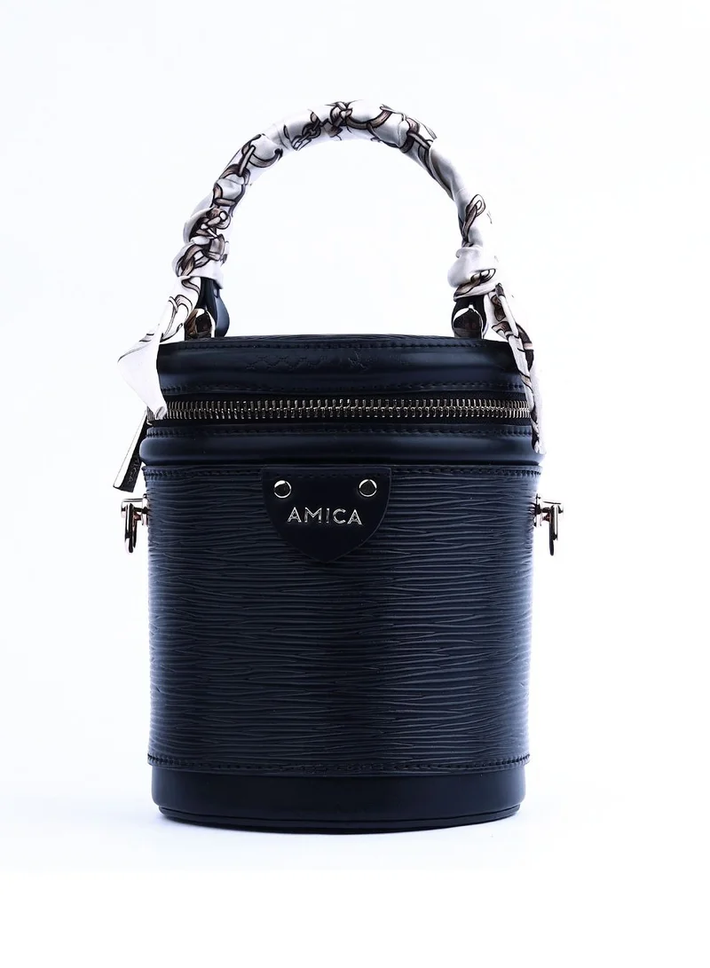 AMICA Celeste Women's Cylindrical Shaped Mini Crossbody Bag- Black