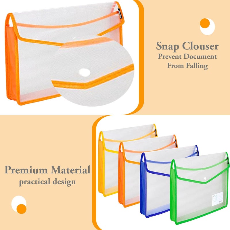 Shuban 2 Pcs Transparent Poly-Plastic Documents File Storage Bag with Snap Button Closer Expandable File Folder for Certificates FS Legal Document Holder for Document (Assorted Color) - Image 5