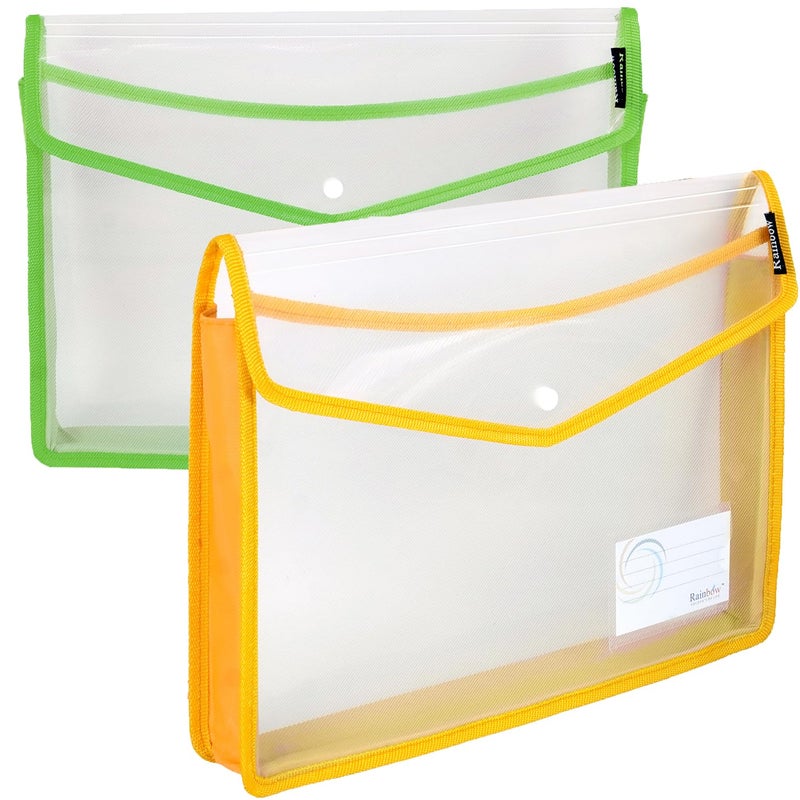 Shuban 2 Pcs Transparent Poly-Plastic Documents File Storage Bag with Snap Button Closer Expandable File Folder for Certificates FS Legal Document Holder for Document (Assorted Color) - Image 1